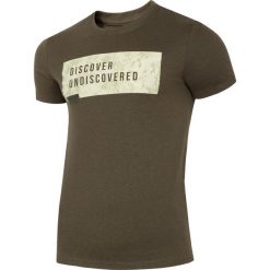 T-shirt męski TSM005 - khaki melanż. Brązowe t-shirty męskie 4F, m, bez wzorów, z jersey, bez kołnierzyka, bez ramiączek. W wyprzedaży za 34.99 zł.