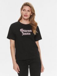 Guess T-Shirt Gothic W4RI49 K6XN4 Czarny Regular Fit. Czarne t-shirty damskie Guess, xs, z aplikacjami, z bawełny, bez kołnierzyka, bez ramiączek. Za 89.99 zł.