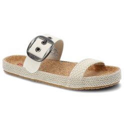 Klapki damskie Big Star, materiał syntetyczny z regulowanym paskiem zapinanym na klamrę profilowaną wkładką, białe, JJ274729. Białe klapki damskie BIG STAR, na lato, bez wzorów, z materiału, eleganckie, bez obcasa, bez zapięcia. Za 99.00 zł.