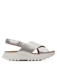 Clarks Sandały DashLite Wish 26171951 Srebrny. Szare sandały damskie Clarks, bez wzorów, ze skóry, bez obcasa, na płaskiej podeszwie, bez zapięcia. Za 249.99 zł.