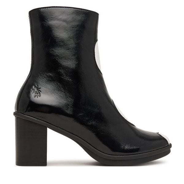 Botki Fly London. Czarne botki damskie Fly London, bez wzorów, bez obcasa, na słupku, bez zapięcia. Za 839.99 zł.