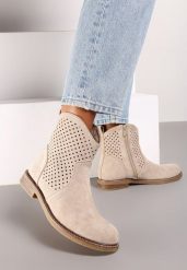 Beżowe Ażurowe Botki ze Skórzaną Wkładką Tinatalie. Brązowe botki damskie Renee, na lato, w ażurowe wzory, z jeansu, biznesowe, bez obcasa, na obcasie, bez zapięcia. Za 149.99 zł.