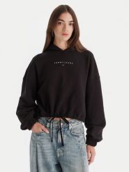 Tommy Jeans Bluza Bling Linear DW0DW21607 Czarny Regular Fit. Czarne bluzy damskie Tommy Jeans, m, bez wzorów, z bawełny, bez ramiączek, bez kaptura. Za 389.99 zł.
