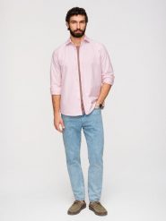 Bawełniana pastelowa męska koszula typu oxford – jasnoróżowa V1 - Rozmiar: XXL. Pomarańczowe koszule męskie Ombre Clothing, m, bez wzorów, z bawełny, biznesowe, bez kołnierzyka, bez ramiączek. W wyprzedaży za 146.99 zł.