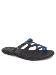 Tommy Hilfiger Klapki Th Strap Flat Sandal FW0FW08067 Czarny. Czarne klapki damskie Tommy Hilfiger, bez wzorów, ze skóry, bez obcasa, bez zapięcia. Za 599.99 zł.