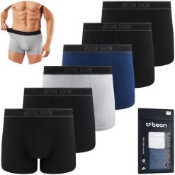 Bokserki męskie MB-G11 Coal Black 4x, Navy Blue 1x, Granite Grey 1x (L). Czarne bokserki męskie Beon, bez wzorów. Za 119.00 zł.