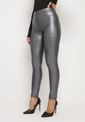 Szare Legginsy z Ekoskóry z Wysokim Stanem i Imitacją Kieszeni Merievia. Szare legginsy damskie Born2be, bez wzorów, z jeansu. Za 39.99 zł.