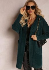 Ciemnozielony Płaszcz z Bawełną Oversize Brumisia. Zielone płaszcze damskie Renee, na zimę, bez wzorów, z bawełny, bez kołnierzyka, bez kaptura. Za 159.99 zł.