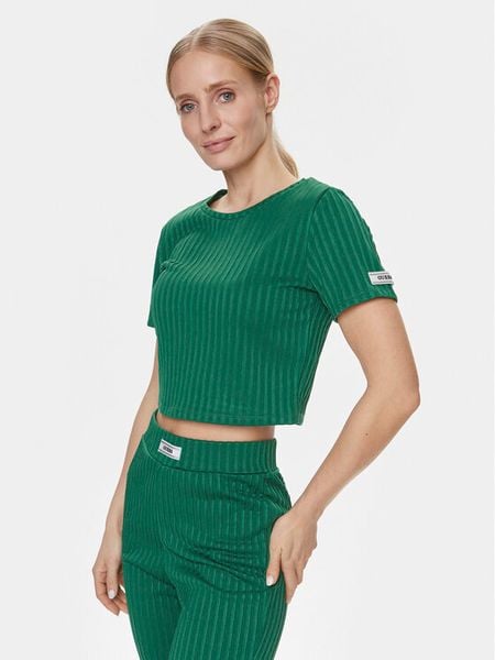 Guess T-Shirt Anneka Crop Tee V4RI02 KC2U2 Zielony Cropped Fit. Zielone t-shirty damskie Guess, xl, z aplikacjami, z syntetyku, bez kołnierzyka, bez ramiączek. Za 99.99 zł.