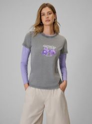 4F T-shirt regular z nadrukiem damski - szary XXL. Szare koszulki sportowe damskie 4F, s, bez wzorów, z bawełny, bez ramiączek. Za 79.99 zł.