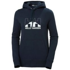 Bluza z kapturem dla kobiet Helly Hansen Nord graphic. Niebieskie bluzy damskie Helly Hansen, bez wzorów, eleganckie, bez ramiączek, z kapturem. Za 417.50 zł.