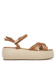 Roxy Sandały 2777019 Beżowy. Brązowe sandały damskie Roxy, bez wzorów, z materiału, bez obcasa, na koturnie, bez zapięcia. Za 159.99 zł.