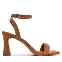 Sandały Aldo. Brązowe sandały damskie Aldo, bez wzorów, bez obcasa, na słupku, bez zapięcia. Za 379.99 zł.