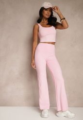 Różowe Legginsy High Waist z Szeroką Gumką w Pasie Idalania. Czerwone legginsy damskie Renee, bez wzorów, z jeansu. Za 44.99 zł.
