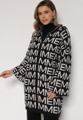 Czarno-Biały Rozpinany Kardigan z Kapturem z Motywem Liter Belletusa. Czarne kardigany damskie Born2be, l, bez wzorów, z jeansu, bez kołnierzyka. Za 119.99 zł.