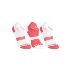 Skarpety sportowe RS160 3 pary. Białe skarpetki damskie ARTENGO, bez wzorów, z bawełny. W wyprzedaży za 12.99 zł.