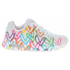 Damskie obuwie sportowe chodzenie Skechers Uno Highlight Love, Biały. Białe obuwie sportowe damskie Skechers, bez wzorów, z materiału, bez zapięcia, trekkingowe. Za 485.00 zł.