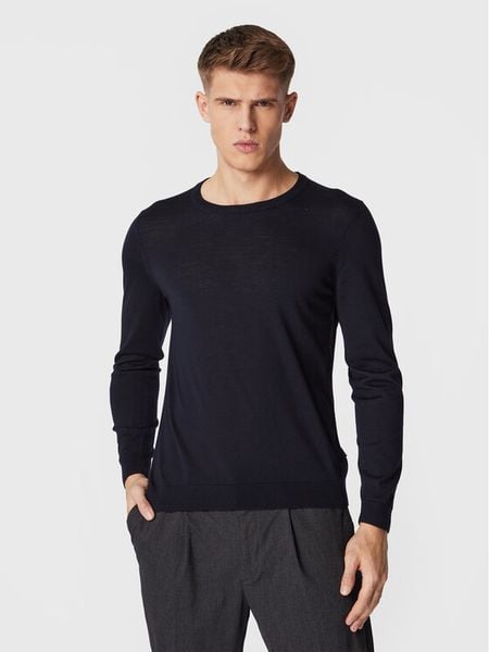 Boss Sweter Leno-P 50468239 Granatowy Slim Fit. Niebieskie swetry męskie Boss, m, bez wzorów, ze lnu, bez kołnierzyka, bez ramiączek. Za 359.99 zł.