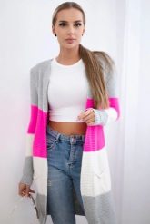 Sweter Kardigan w pasy szary+różowy neon. Czerwone kardigany damskie KESI, l, bez wzorów, z wełny, bez kołnierzyka, plus size. Za 178.78 zł.