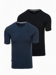 Zestaw męskich t-shirtów z okrągłym dekoltem – granatowy/czarny V3 Z101 - XXL. Niebieskie t-shirty męskie Ombre Clothing, l, bez wzorów, z bawełny, bez kołnierzyka, bez ramiączek. W wyprzedaży za 89.99 zł.