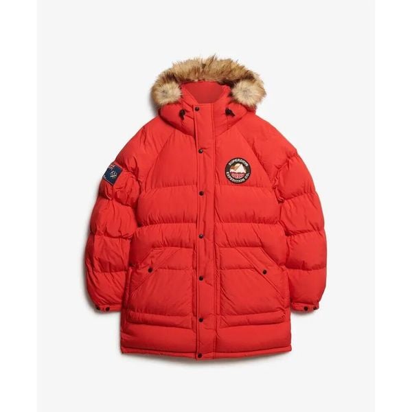 Długa kurtka Superdry Everest. Czerwone kurtki męskie Superdry, s, bez wzorów, z puchu, eleganckie, bez kaptura. Za 875.10 zł.