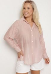 Różowa Koszula o Kroju Oversize Dolamana. Czerwone koszule damskie Born2be, uniwersalny, bez wzorów, z jeansu, eleganckie, bez kołnierzyka, bez ramiączek. Za 79.99 zł.