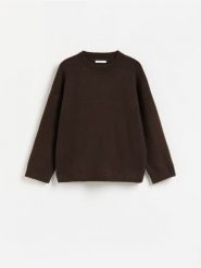 Sweter z domieszką wełny - brązowy. Brązowe swetry nierozpinane damskie Reserved, l, bez wzorów, z dzianiny, bez kołnierzyka, bez ramiączek. Za 139.99 zł.