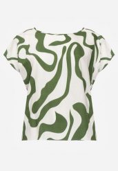 Zielona Wiskozowa Bluzka Oversize z Krótkim Rękawem w Abstrakcyjny Wzór Ginedina. Zielone bluzki damskie Born2be, l, bez wzorów, z jeansu, biznesowe, bez kołnierzyka, bez ramiączek. Za 49.99 zł.