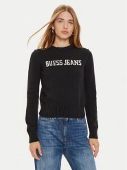 Guess Jeans Sweter W4BR10 Z3HM1 Czarny Regular Fit. Czarne swetry nierozpinane damskie Guess Jeans, xs, z aplikacjami, z bawełny, bez kołnierzyka, bez ramiączek. Za 379.99 zł.