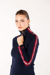 Sweter turystyczny damski Woolona 100% Merino. Niebieskie swetry nierozpinane damskie WOOLONA, na zimę, l, bez wzorów, z materiału, biznesowe, bez kołnierzyka, bez ramiączek. Za 648.00 zł.