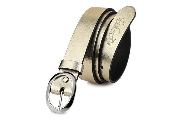 Pasek skórzany Beltimore r.110-125 cm U46 złoty. Żółte paski damskie bez wzorów. Za 61.51 zł.