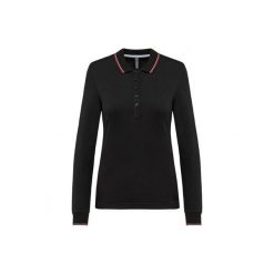 Damska koszulka polo pique z długim rękawem Kariban. Czarne bluzki damskie KARIBAN, bez wzorów, bez kołnierzyka, bez ramiączek. Za 142.50 zł.