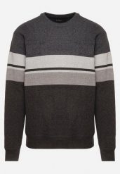 Ciemnoszary Sweter z Wełną z Eleganckim Kołnierzykiem Koszulowym Espalea. Szare swetry męskie Born2be, l, z aplikacjami, z dzianiny, biznesowe, bez kołnierzyka, bez ramiączek. Za 89.99 zł.