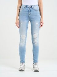 Jeansy damskie z wysokim stanem z przetarciami jasnoniebieskie Adela High Waist 156. Niebieskie jeansy damskie BIG STAR, bez wzorów, z jeansu, eleganckie, z podwyższonym stanem. W wyprzedaży za 249.99 zł.