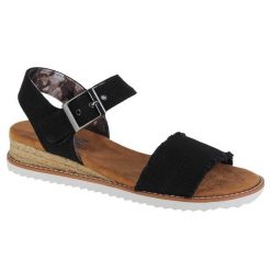 Sandały do chodzenia damskie, Skechers Desert Kiss-Adobe Princess. Czarne sandały damskie Skechers, bez wzorów, z materiału, bez obcasa, bez zapięcia. Za 179.99 zł.