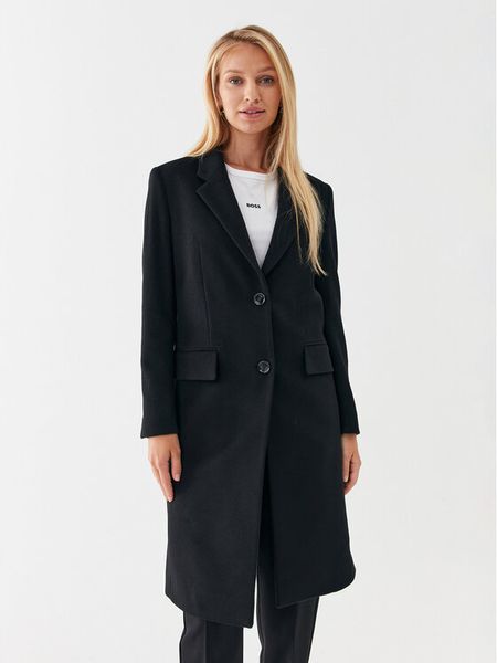 Boss Płaszcz wełniany Catara 50501019 Czarny Slim Fit. Czarne płaszcze damskie Boss, na zimę, bez wzorów, z wełny, bez kołnierzyka, bez kaptura. Za 2,389.00 zł.