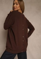Brązowy Sweter z Kaszmirem Ozdobiony Kieszeniami Saniswena. Brązowe swetry nierozpinane damskie Renee, uniwersalny, bez wzorów, z kaszmiru, casualowe, bez kołnierzyka, bez ramiączek. Za 99.99 zł.