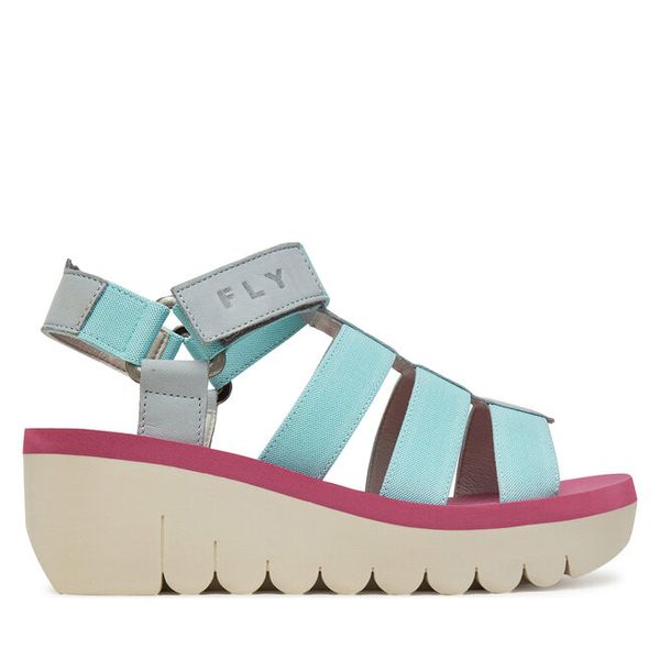 Sandały Fly London. Niebieskie sandały damskie Fly London, bez wzorów, bez obcasa, na koturnie, bez zapięcia. Za 469.99 zł.