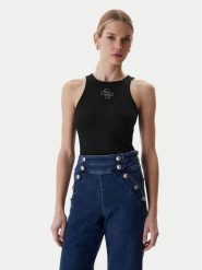 Guess Top W6RP39 KD092 Czarny Regular Fit. Czarne topy damskie Guess, l, z aplikacjami, z syntetyku, bez kołnierzyka, bez ramiączek. Za 179.99 zł.