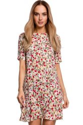Przewiewna trapezowa sukienka w kwiaty z falbaną na lato. Sukienki damskie Sukienki.shop, na co dzień, na lato, xl, bez wzorów, z tkaniny, bez kołnierzyka, bez ramiączek, mini, trapezowe. Za 169.00 zł.