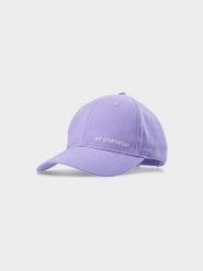 4F Czapka z daszkiem strapback damska - fioletowa M. Fioletowe czapki damskie 4F, na lato, bez wzorów, z bawełny, klasyczne. W wyprzedaży za 29.99 zł.