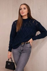 Sweter z półgolfem i wzorem w romby granatowy. Niebieskie swetry nierozpinane damskie KESI, l, bez wzorów, z wełny, bez kołnierzyka, plus size, bez ramiączek. Za 125.45 zł.