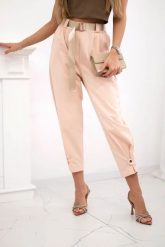Spodnie Summer Punto z zapięciem na nogawkach morelowy. Pomarańczowe spodnie materiałowe damskie KESI, na lato, bez wzorów, z bawełny, eleganckie, plus size. Za 204.91 zł.