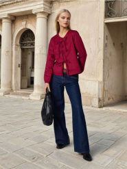 Jeansy wide leg - granatowy. Niebieskie jeansy damskie Sinsay, bez wzorów, z jeansu. Za 69.99 zł.