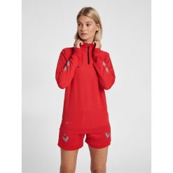 Damska bluza z zamkiem błyskawicznym Hummel Lead. Czerwone bluzy damskie Hummel, na wiosnę, xl, bez wzorów, z elastanu, eleganckie, bez ramiączek, bez kaptura. Za 198.50 zł.