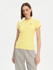 Lacoste T-Shirt TF5538 Żółty Slim Fit. Żółte t-shirty damskie Lacoste, bez wzorów, z bawełny, bez kołnierzyka, bez ramiączek. Za 339.99 zł.