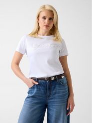 Guess T-Shirt 181234 Biały Classic Fit. Białe t-shirty damskie Guess, l, z aplikacjami, bez kołnierzyka, bez ramiączek. Za 229.99 zł.