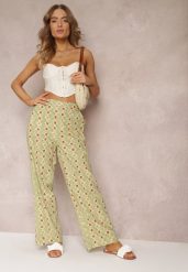 Jasnozielone Szerokie Spodnie w Fantazyjny Print Bawełniane Rosabella. Zielone spodnie materiałowe damskie Renee, z aplikacjami, z bawełny, eleganckie, długie. Za 64.99 zł.