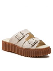 Clarks Klapki Torhill Slide 26176430 Beżowy. Brązowe klapki damskie Clarks, bez wzorów, ze skóry, bez obcasa, bez zapięcia. Za 399.99 zł.
