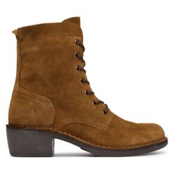 Botki Fly London. Brązowe botki damskie Fly London, bez wzorów, bez obcasa, na słupku, bez zapięcia. Za 749.99 zł.